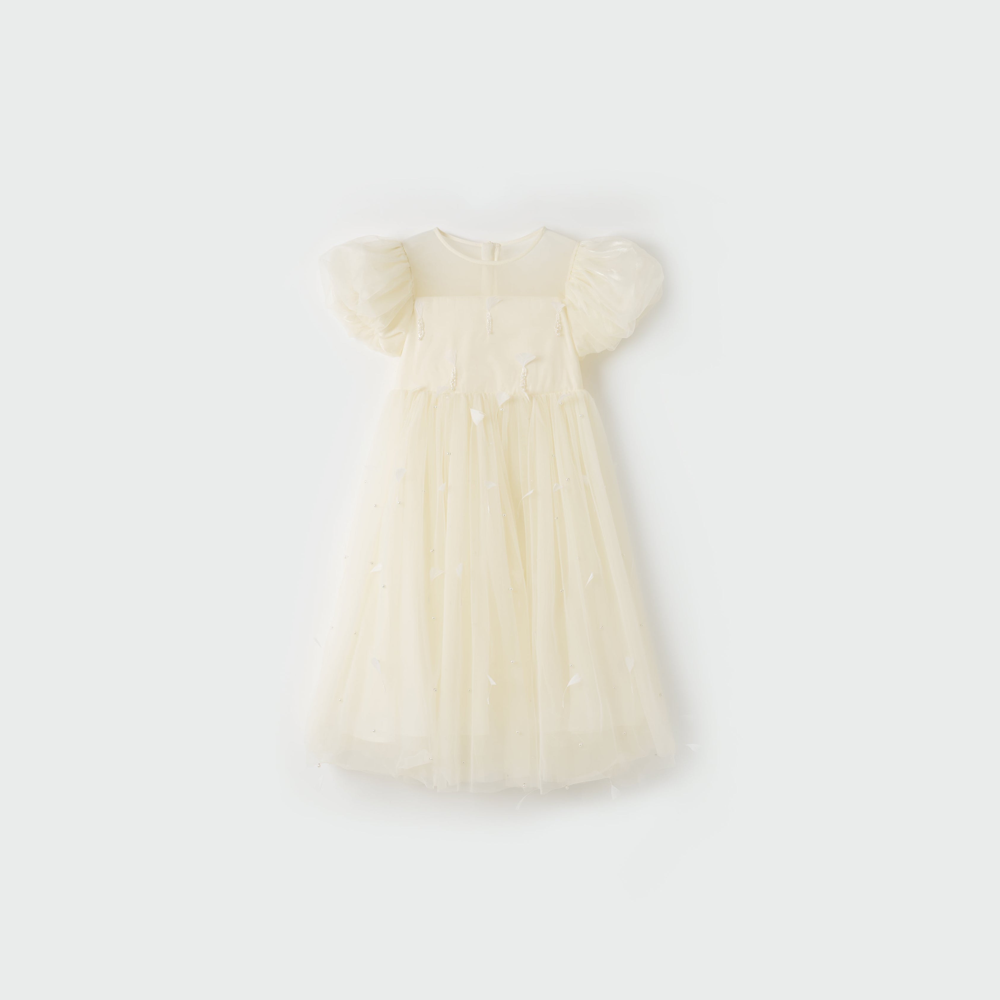 Mooncream Feather Pearl Tulle Dress