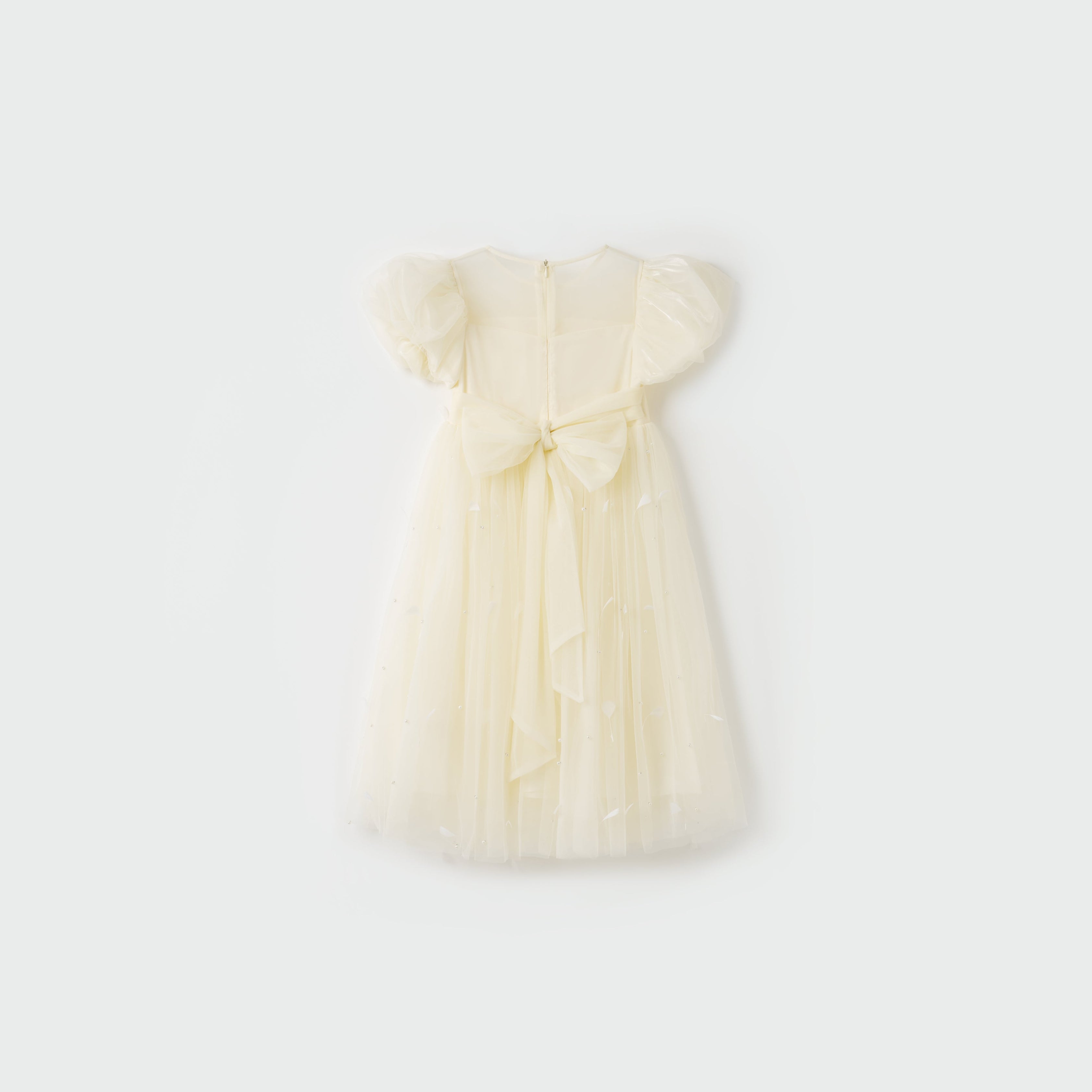 Mooncream Feather Pearl Tulle Dress