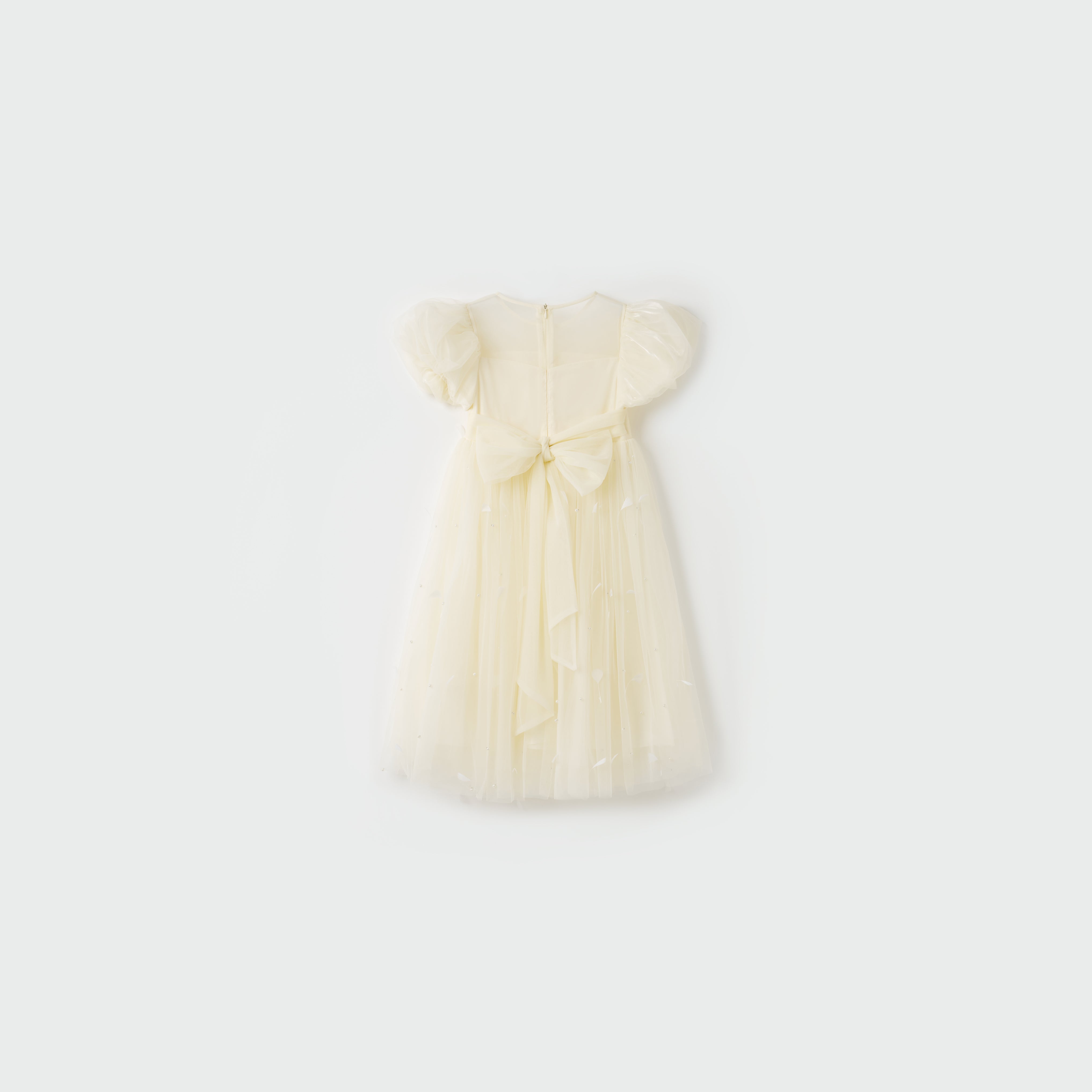Mooncream Feather Pearl Tulle Dress