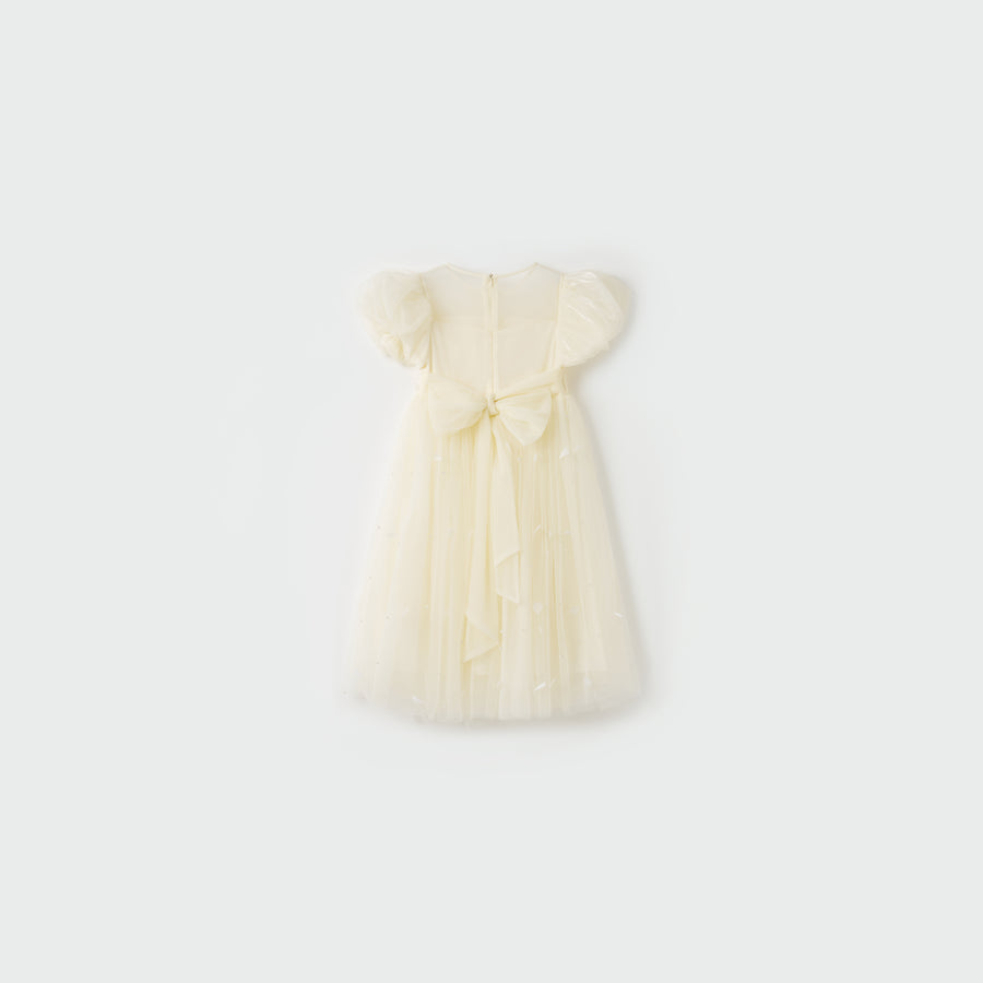 Mooncream Feather Pearl Tulle Dress