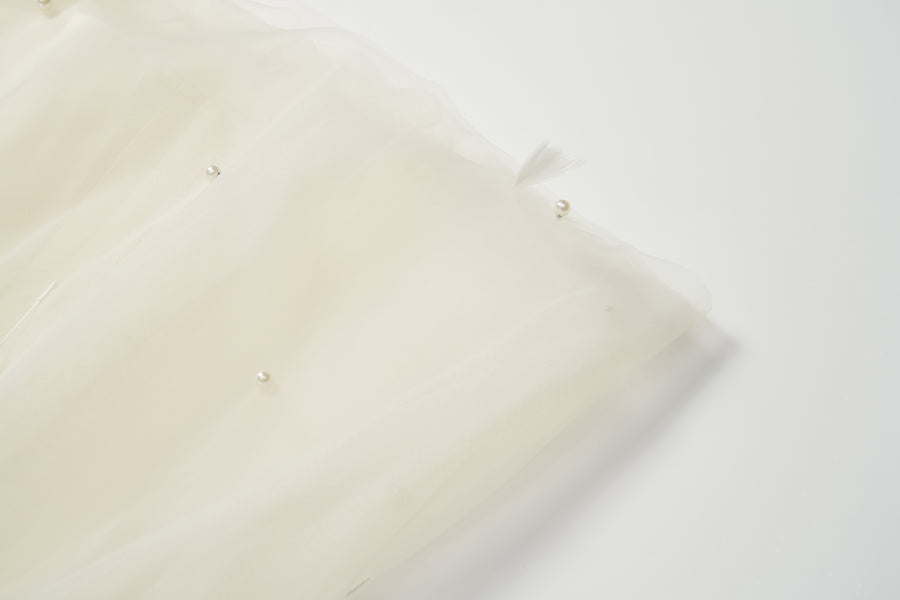 Mooncream Feather Pearl Tulle Dress