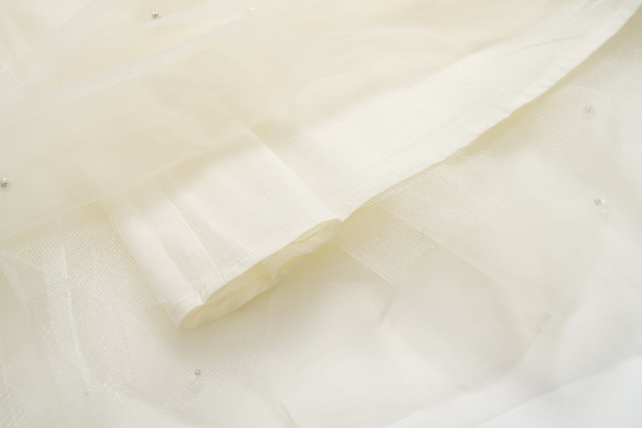 Mooncream Feather Pearl Tulle Dress