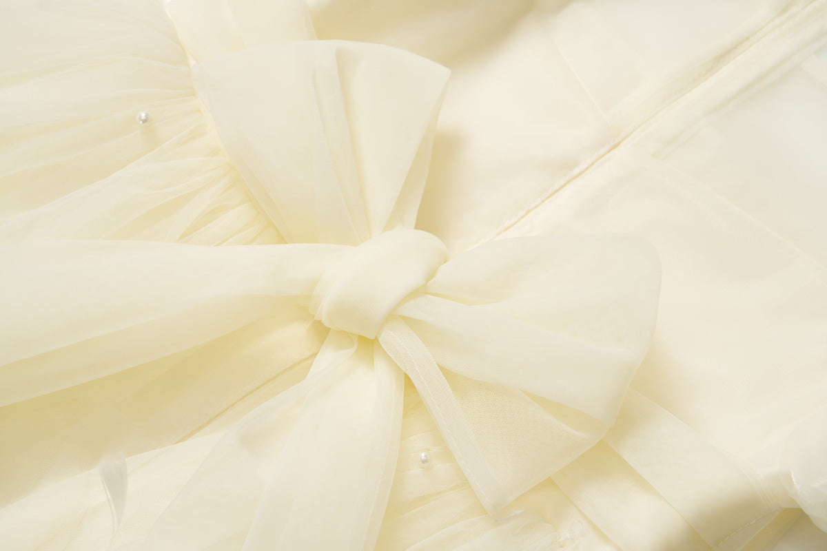 Mooncream Feather Pearl Tulle Dress