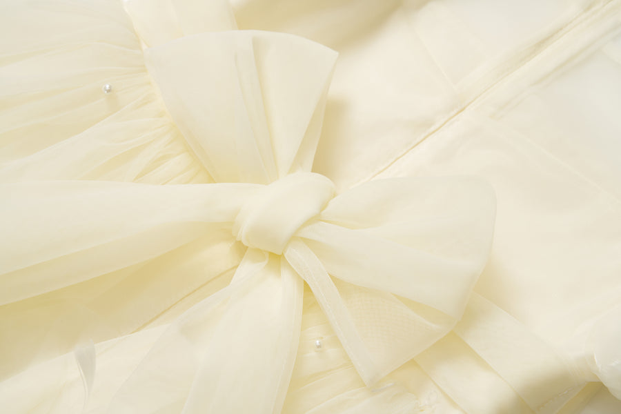 Mooncream Feather Pearl Tulle Dress