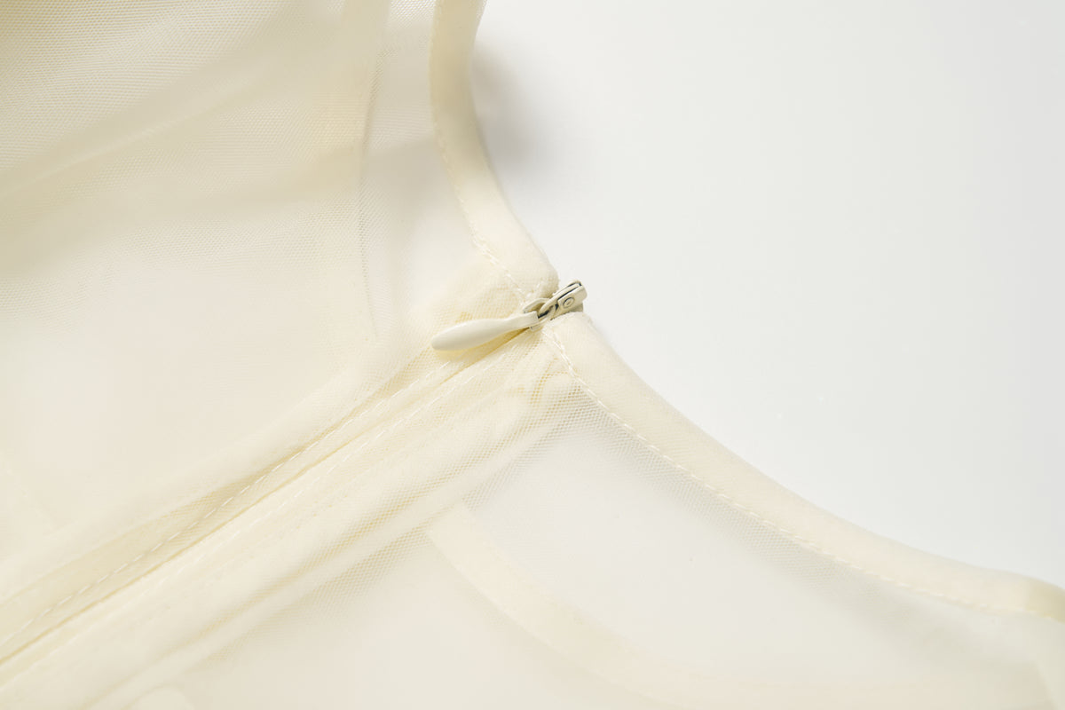 Mooncream Feather Pearl Tulle Dress