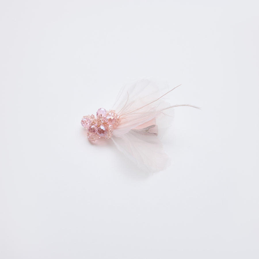 Pink Crystal Feather Blossom Hair Clip