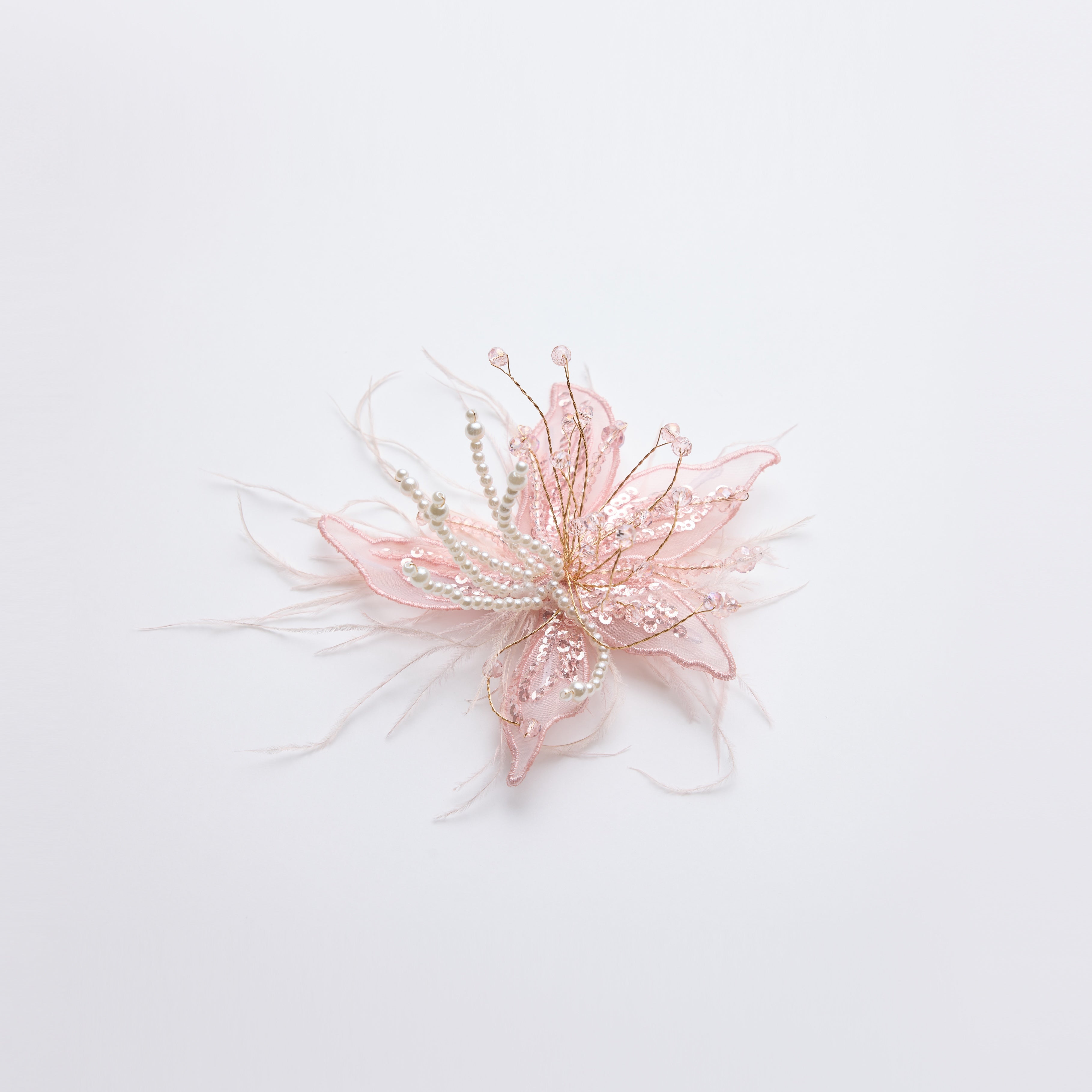 Blush Hand-Beaded Lily Feather Hair Clip