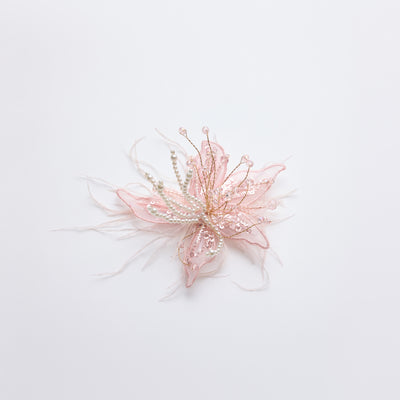 Blush Hand-Beaded Lily Feather Hair Clip