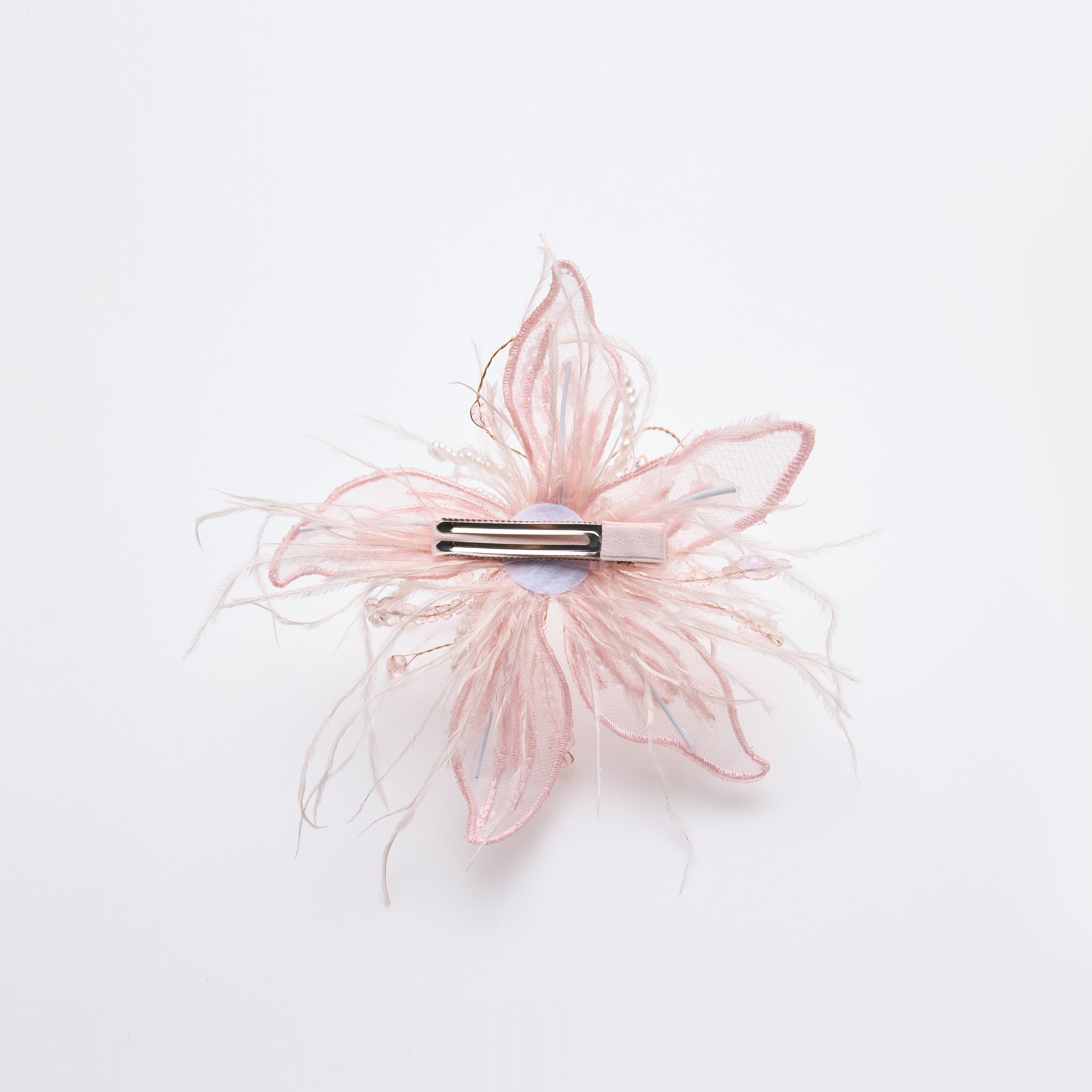Blush Hand-Beaded Lily Feather Hair Clip