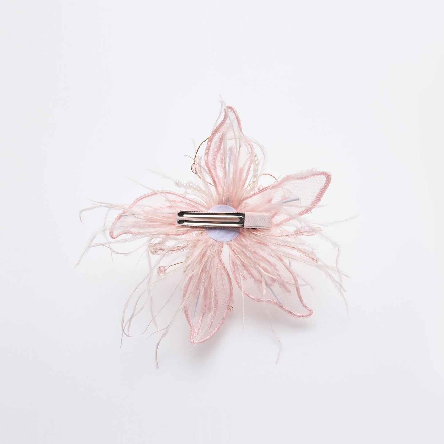 Blush Hand-Beaded Lily Feather Hair Clip