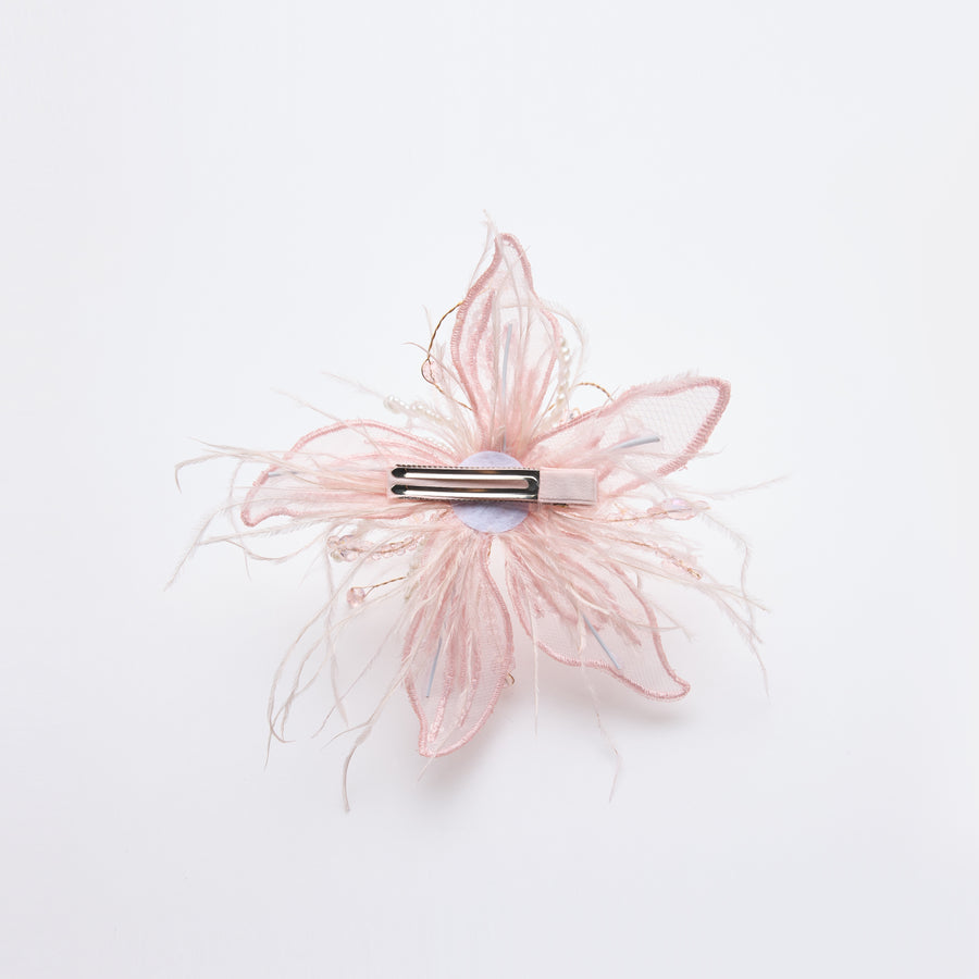 Blush Hand-Beaded Lily Feather Hair Clip