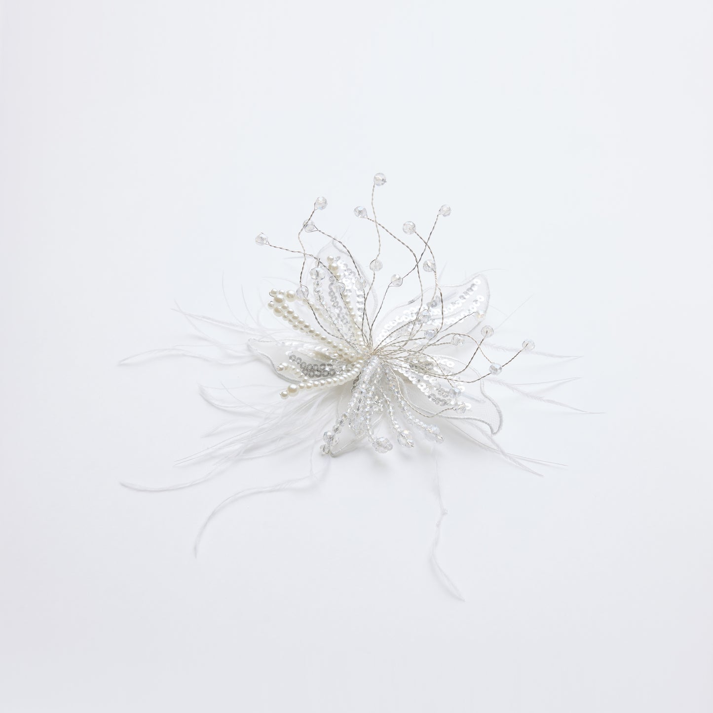 Ivory Hand-Beaded Lily Feather Hair Clip