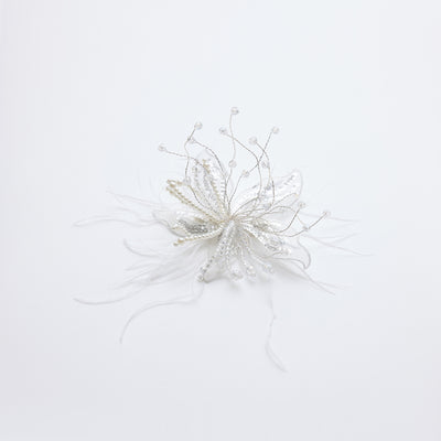 Ivory Hand-Beaded Lily Feather Hair Clip