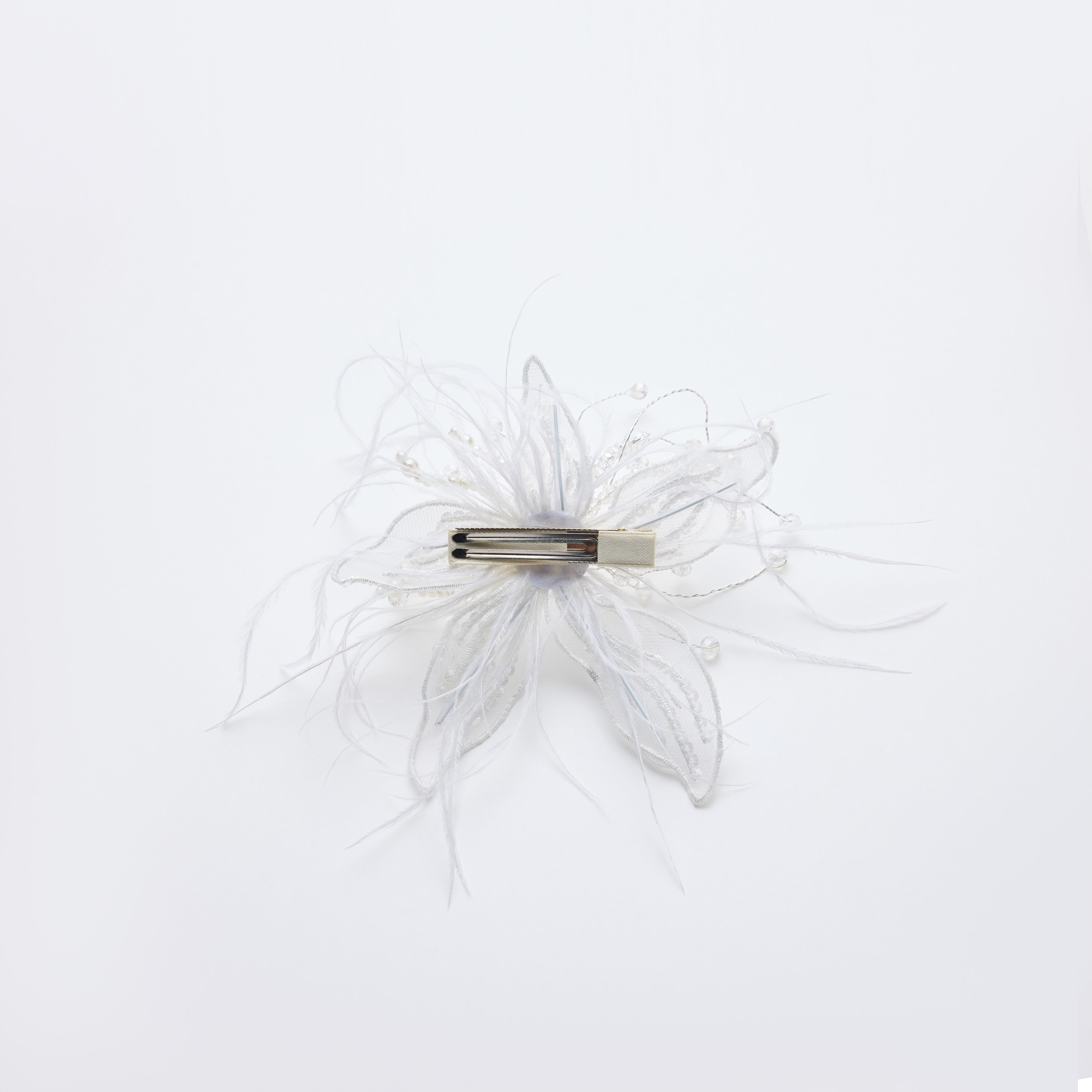 Ivory Hand-Beaded Lily Feather Hair Clip
