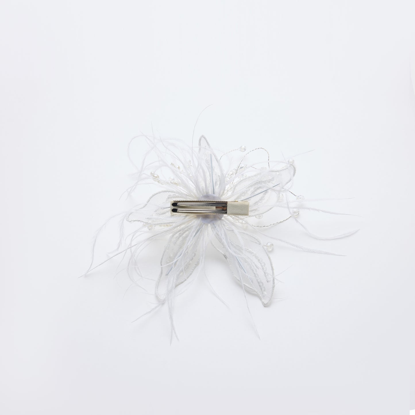 Ivory Hand-Beaded Lily Feather Hair Clip