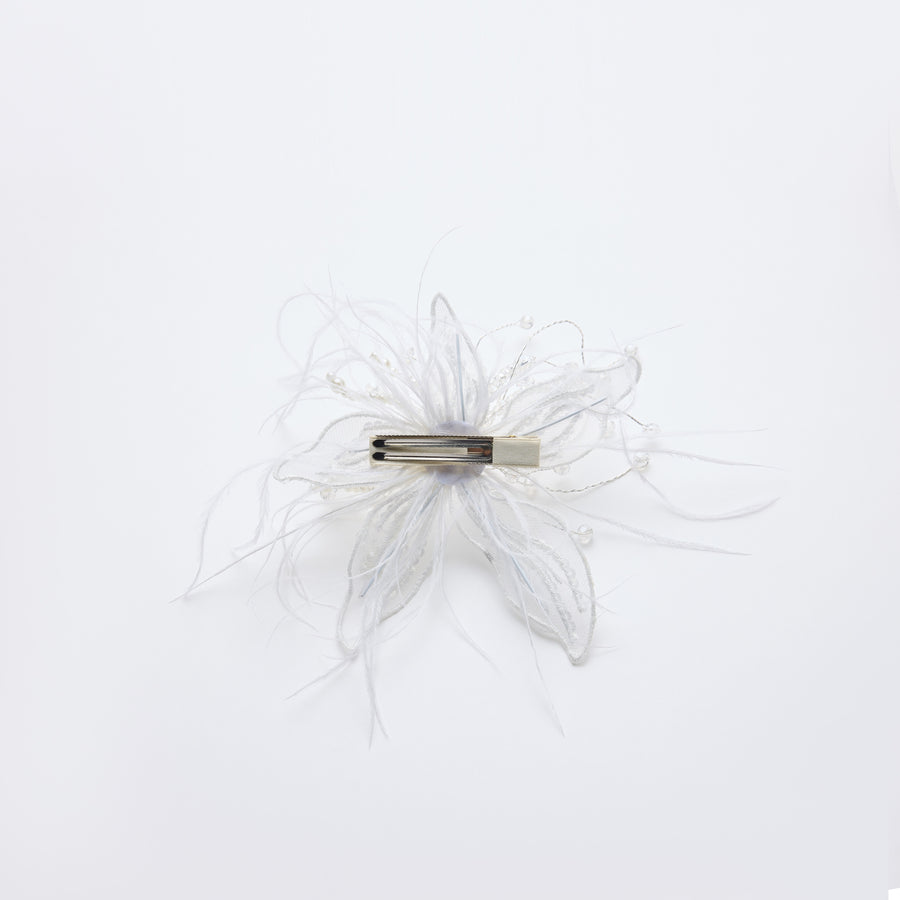 Ivory Hand-Beaded Lily Feather Hair Clip