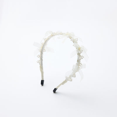 Girls Pearl Champagne Ribbon Headband