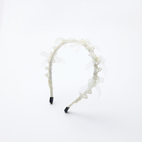 Girls Pearl Champagne Ribbon Headband
