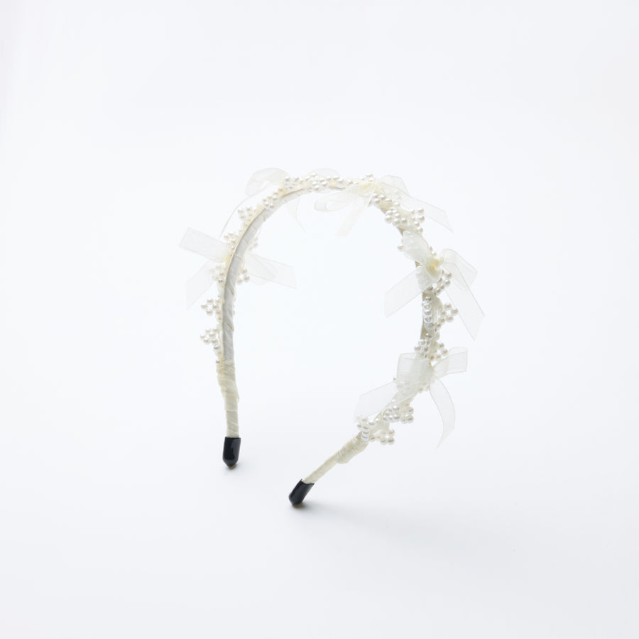 Girls Pearl Champagne Ribbon Headband