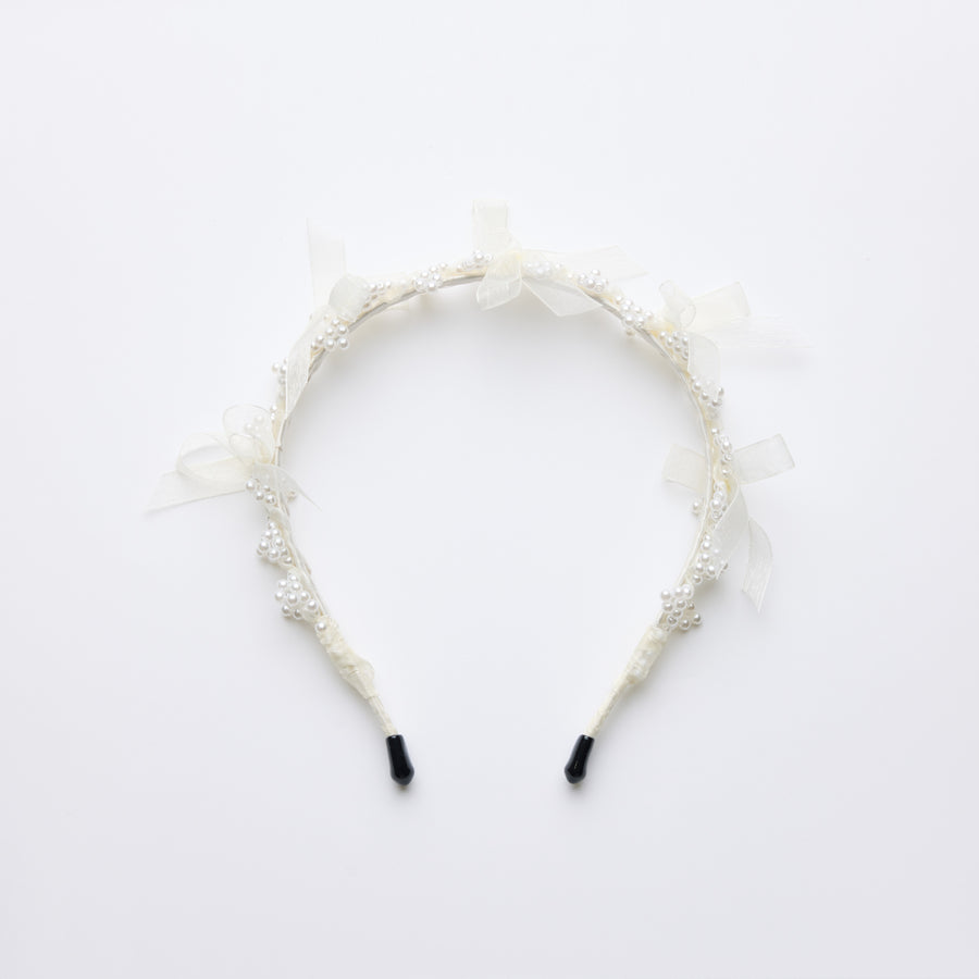 Girls Pearl Champagne Ribbon Headband