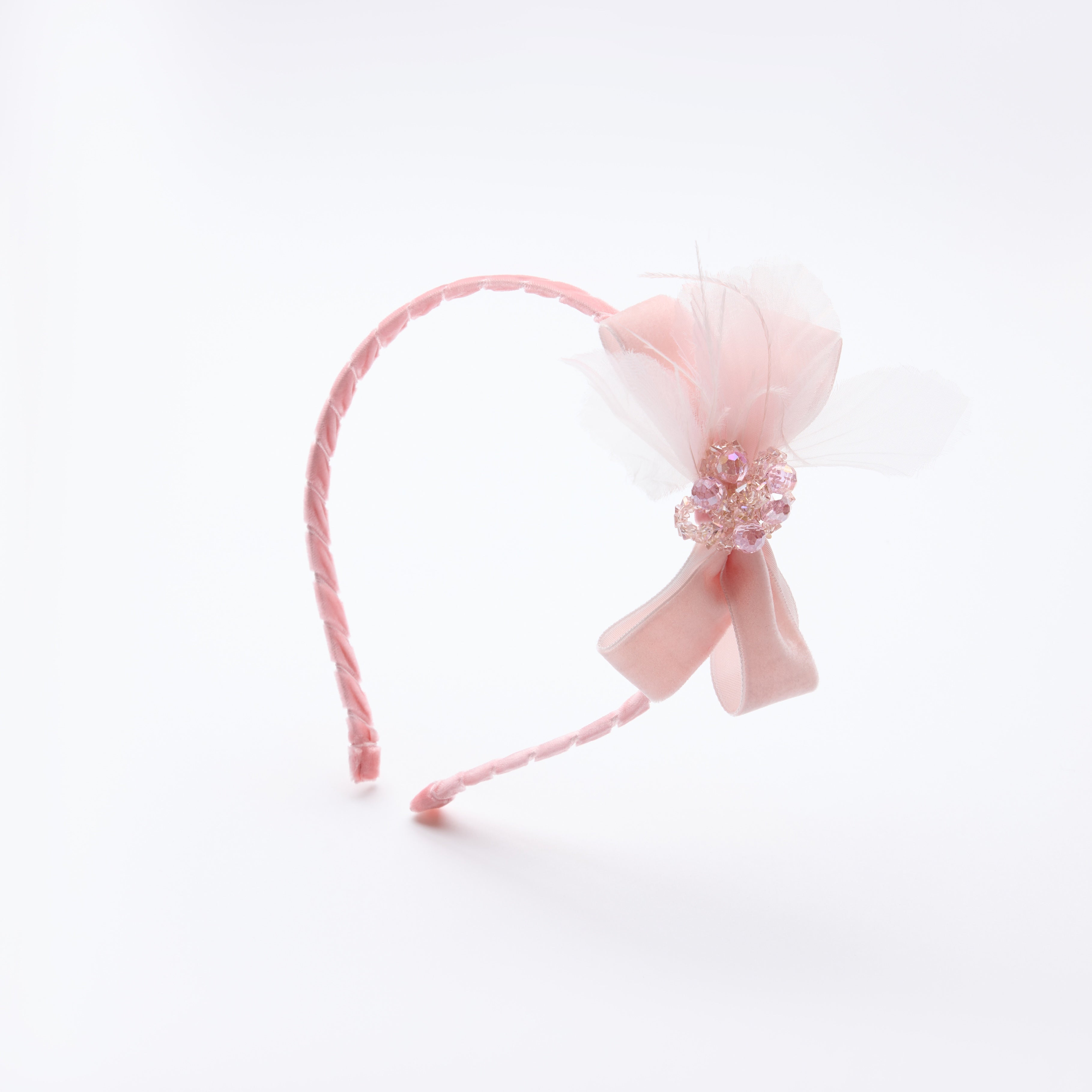 Pink Crystal Velvet Bow Headband