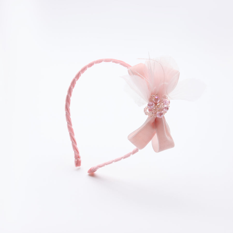 Pink Crystal Velvet Bow Headband