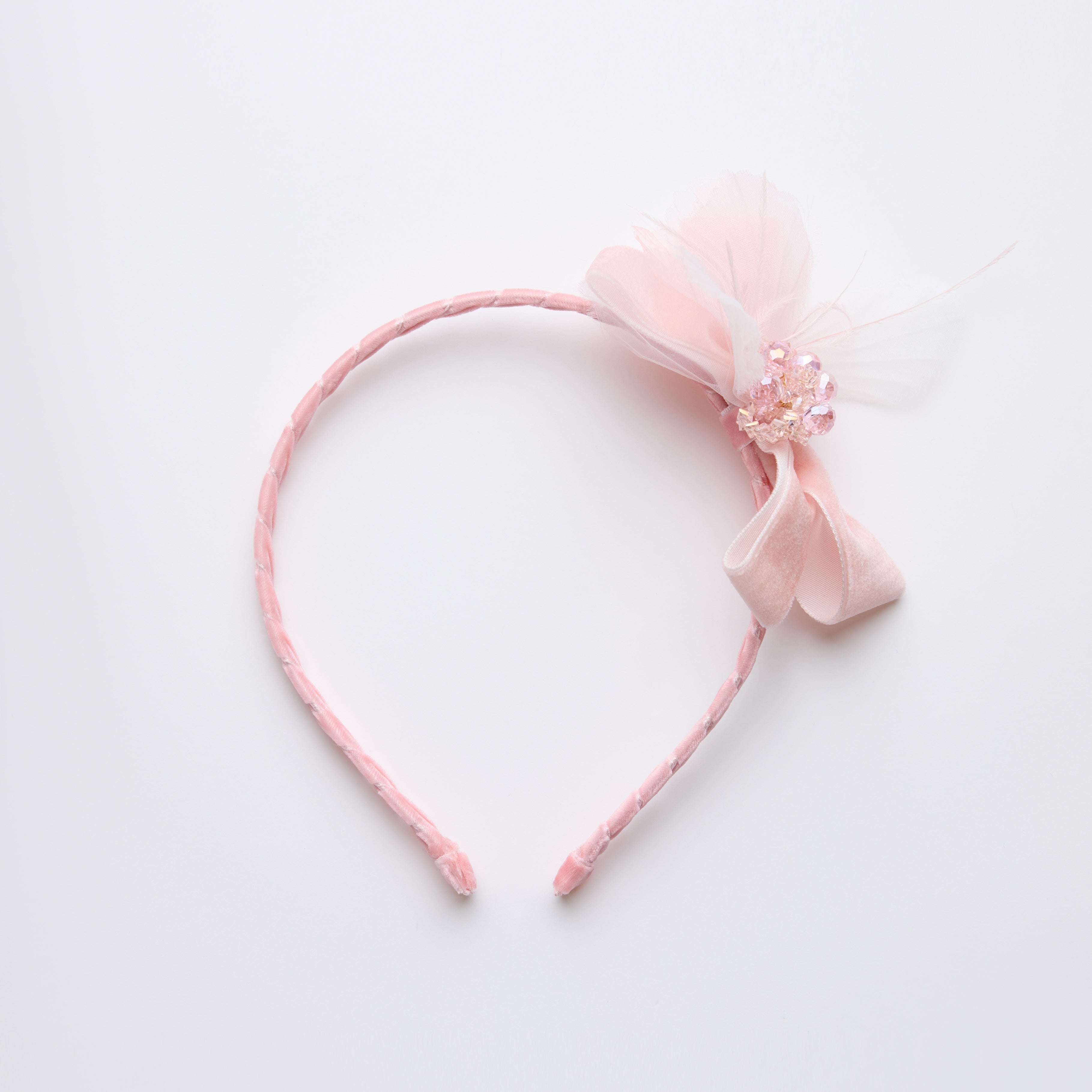 Pink Crystal Velvet Bow Headband