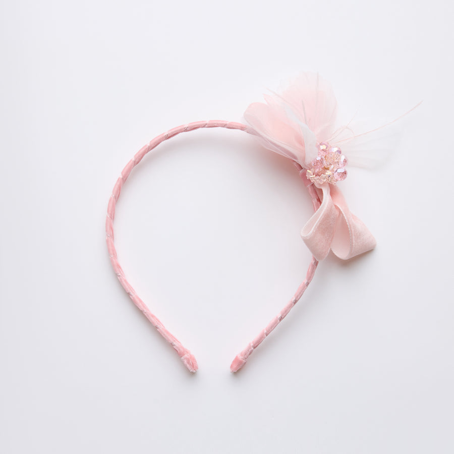 Pink Crystal Velvet Bow Headband