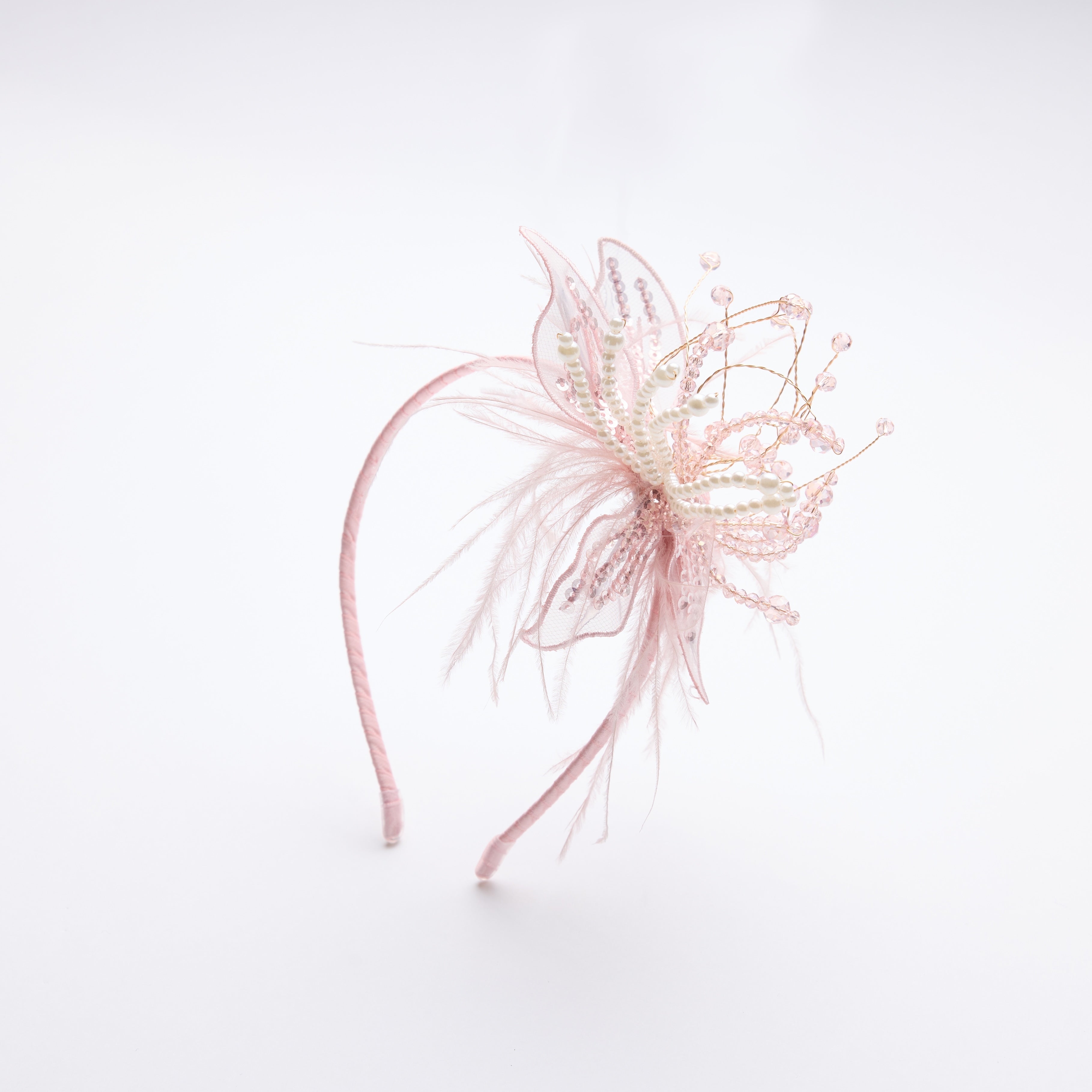 Blush Hand-Beaded Lily Feather Headband