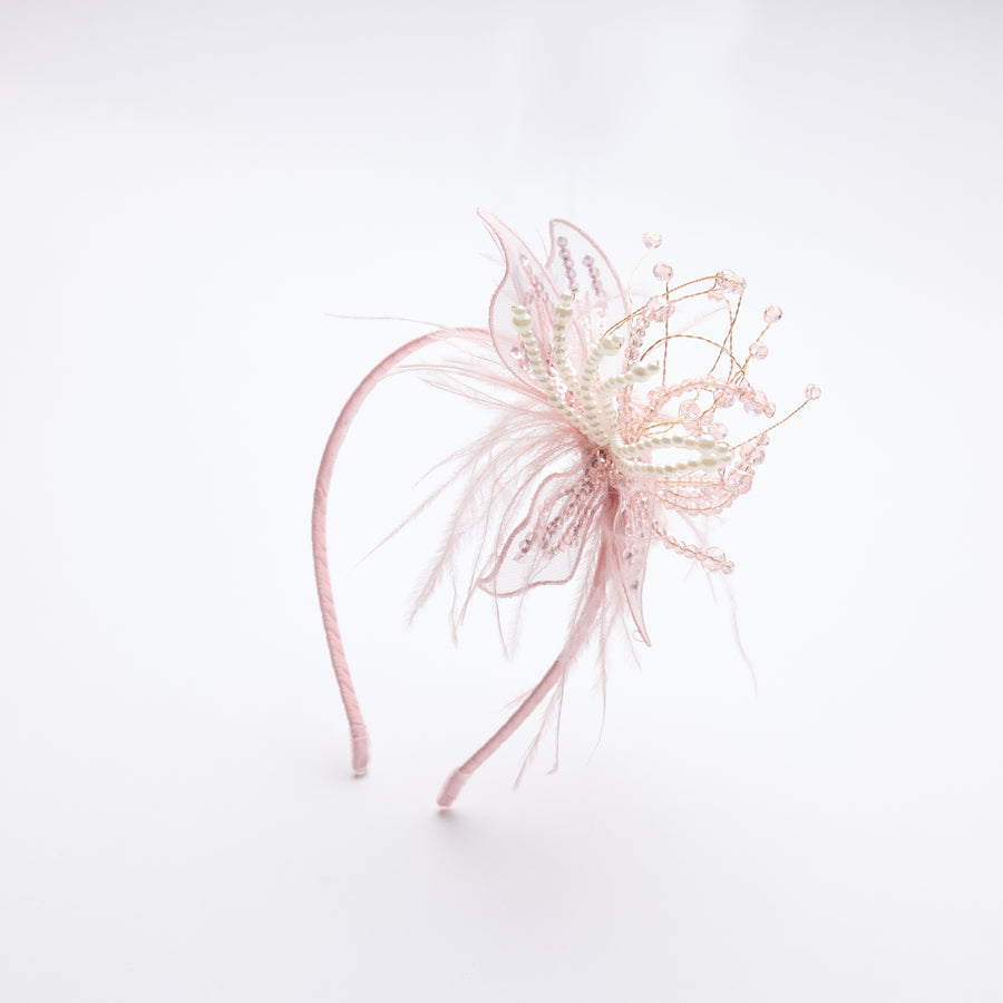 Blush Hand-Beaded Lily Feather Headband