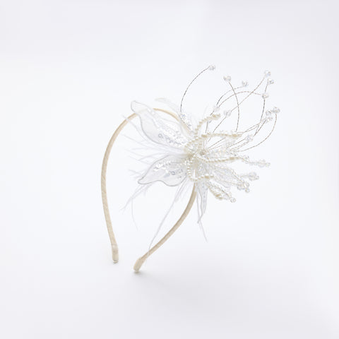 Ivory Hand-Beaded Lily Feather Headband