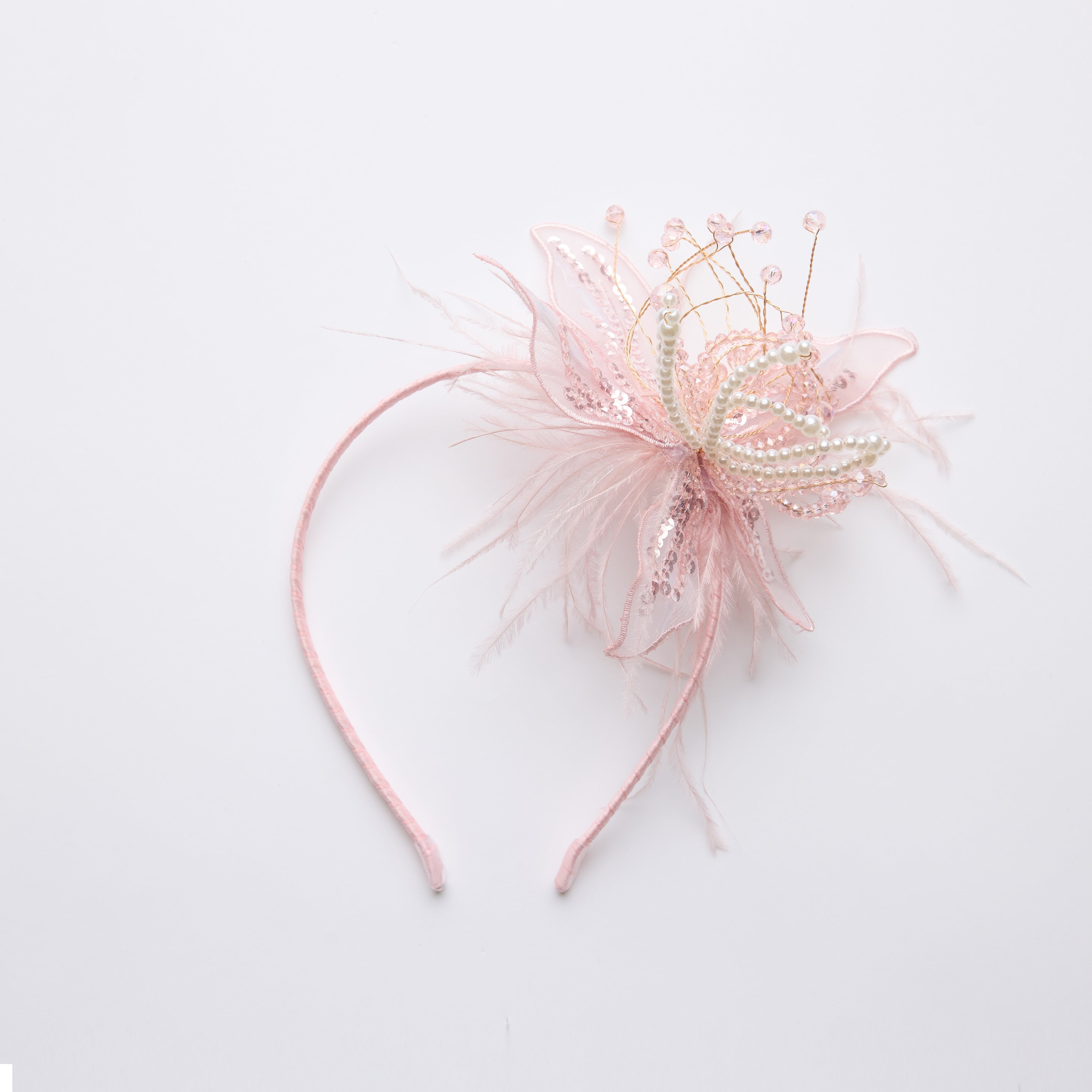 Blush Hand-Beaded Lily Feather Headband