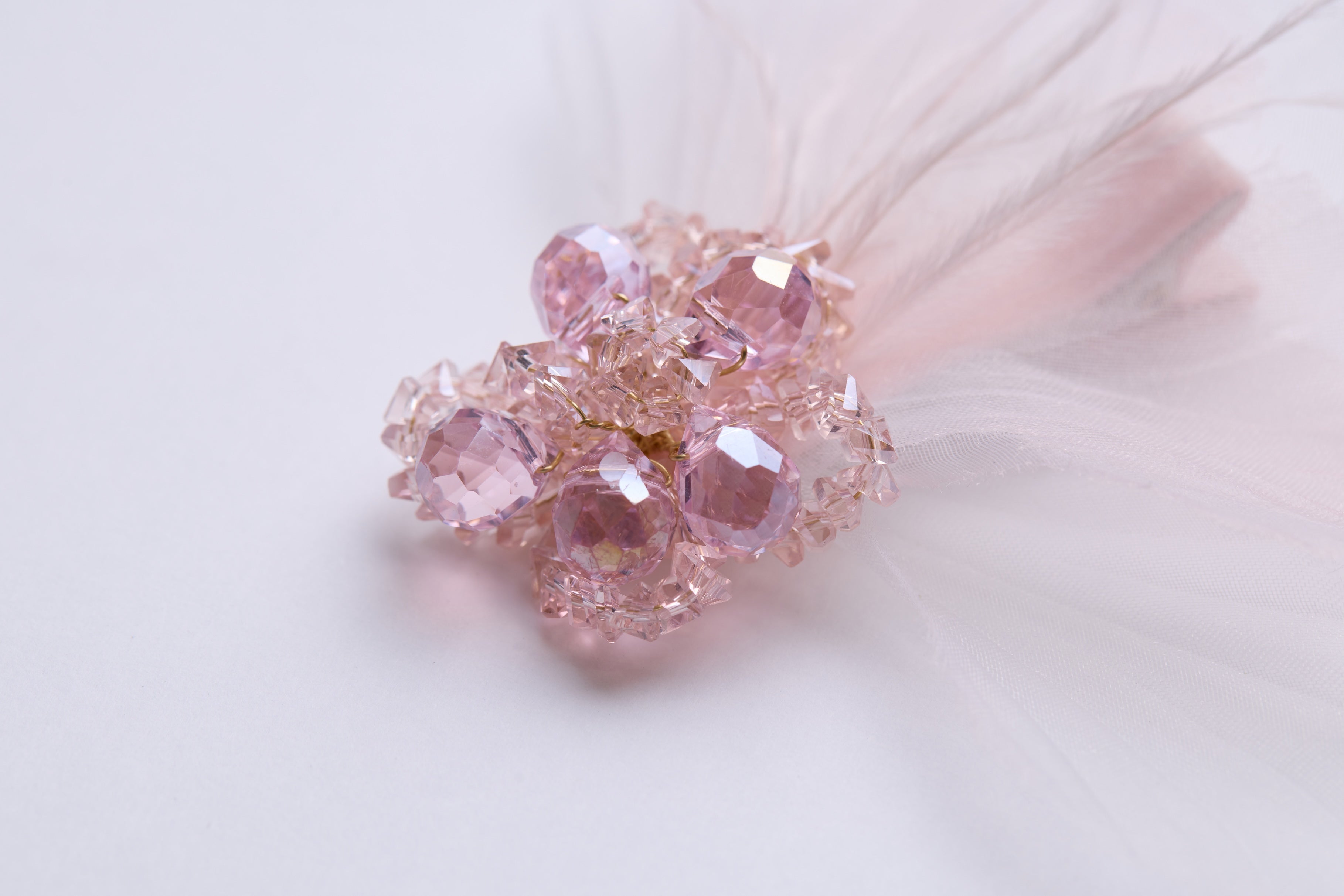 Pink Crystal Feather Blossom Hair Clip