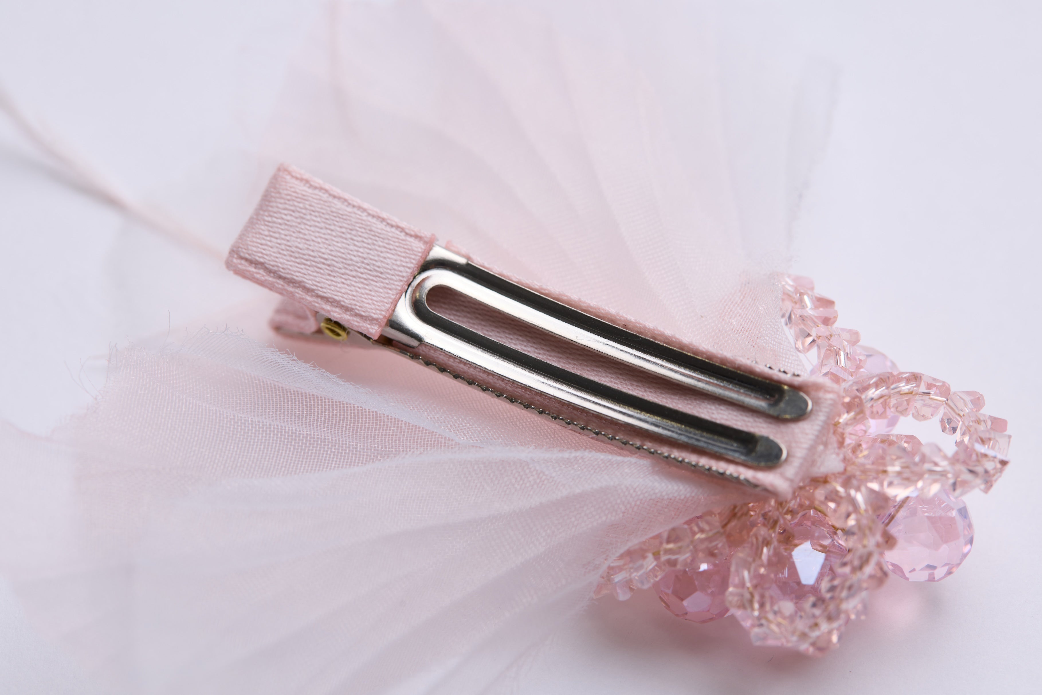 Pink Crystal Feather Blossom Hair Clip