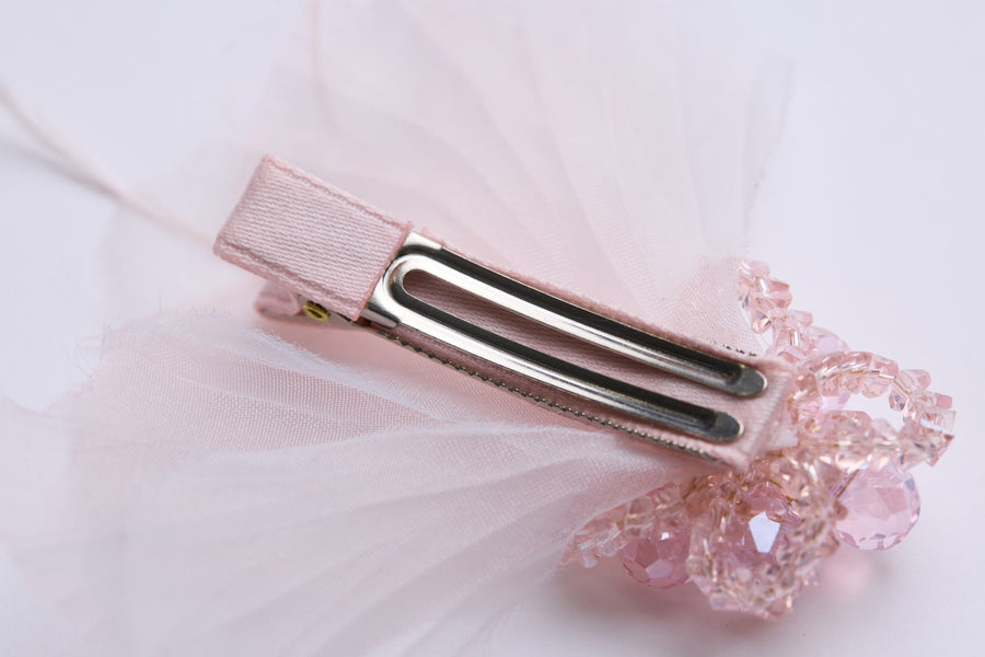Pink Crystal Feather Blossom Hair Clip