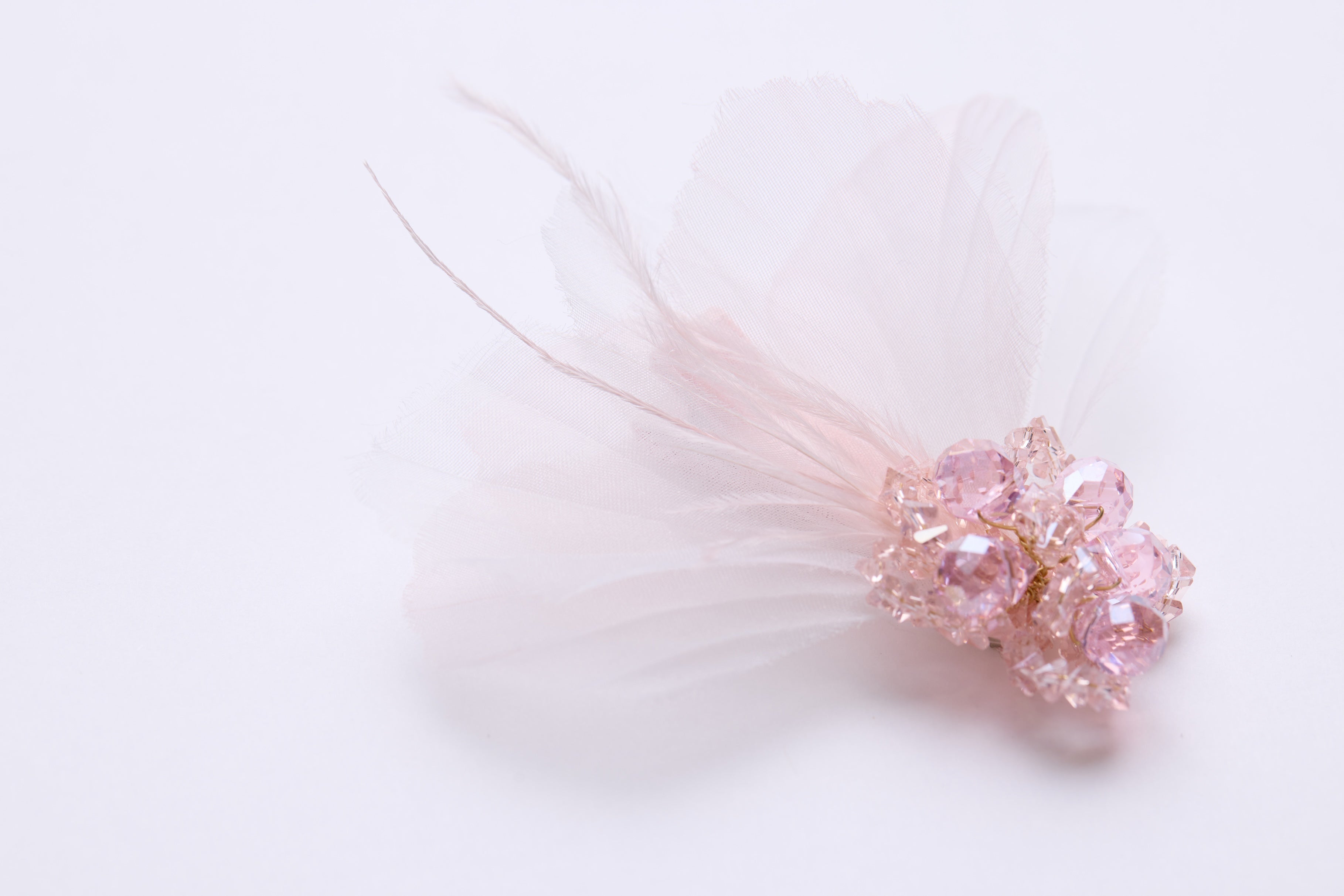 Pink Crystal Feather Blossom Hair Clip