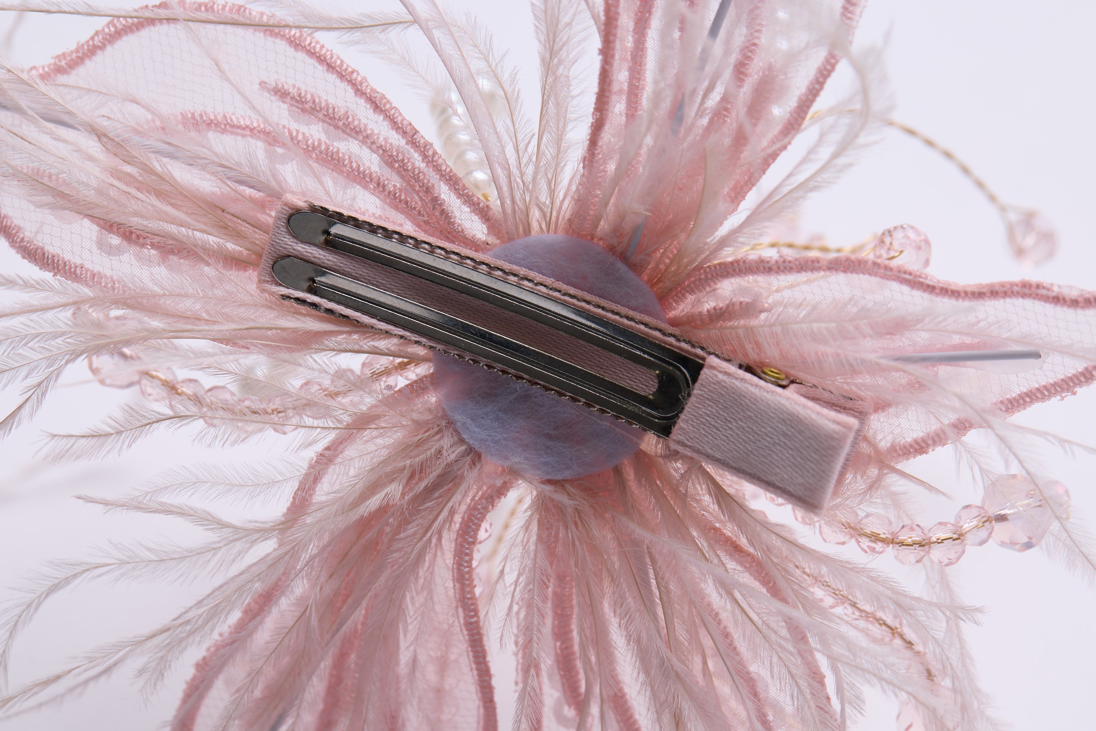 Blush Hand-Beaded Lily Feather Hair Clip