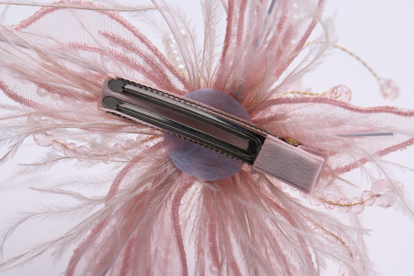 Blush Hand-Beaded Lily Feather Hair Clip