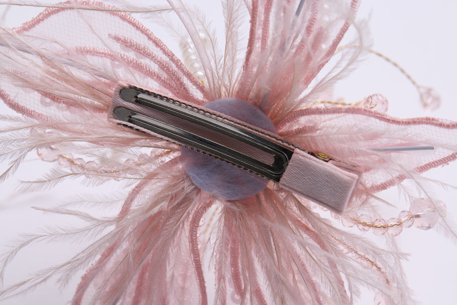 Blush Hand-Beaded Lily Feather Hair Clip