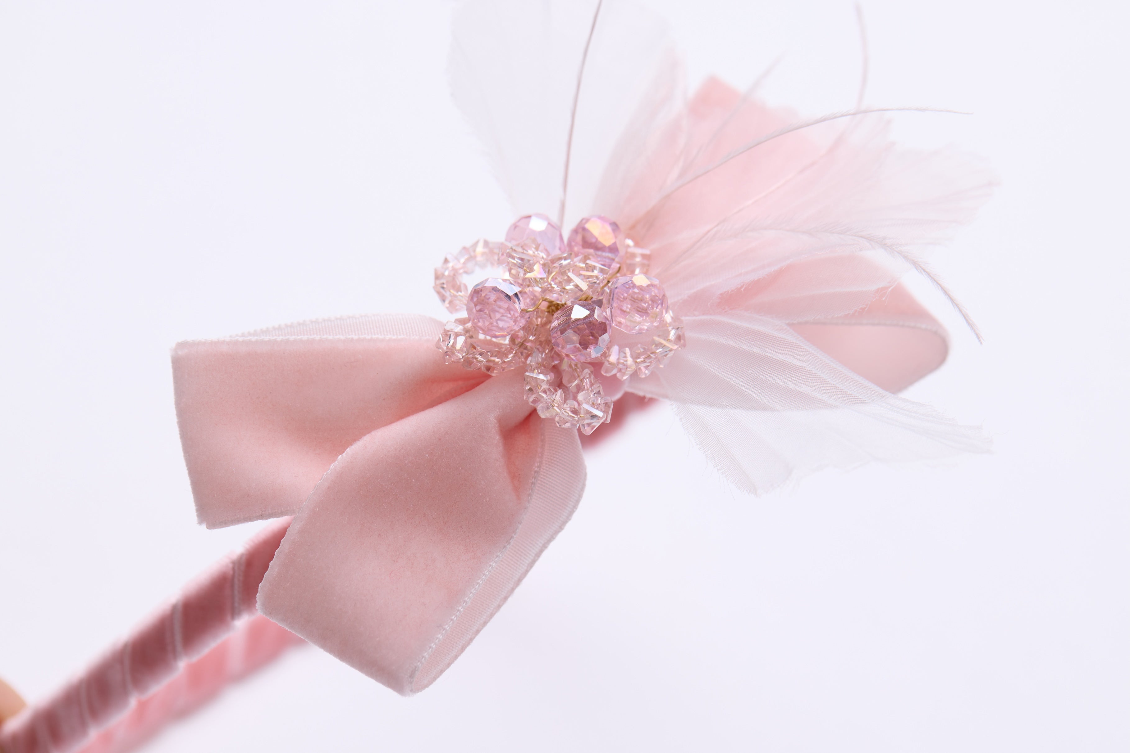 Pink Crystal Velvet Bow Headband