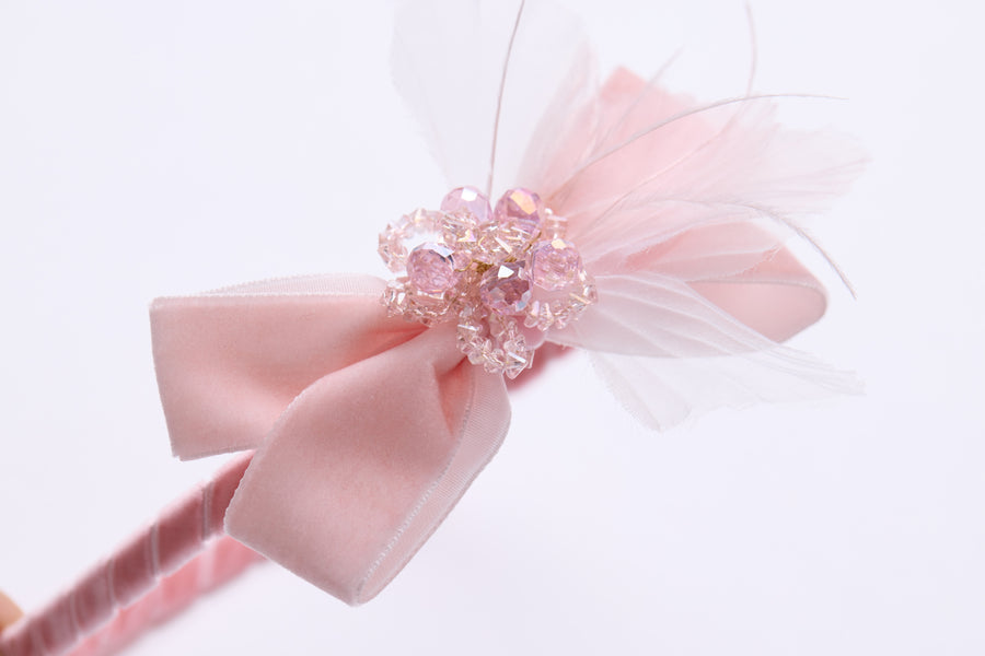 Pink Crystal Velvet Bow Headband