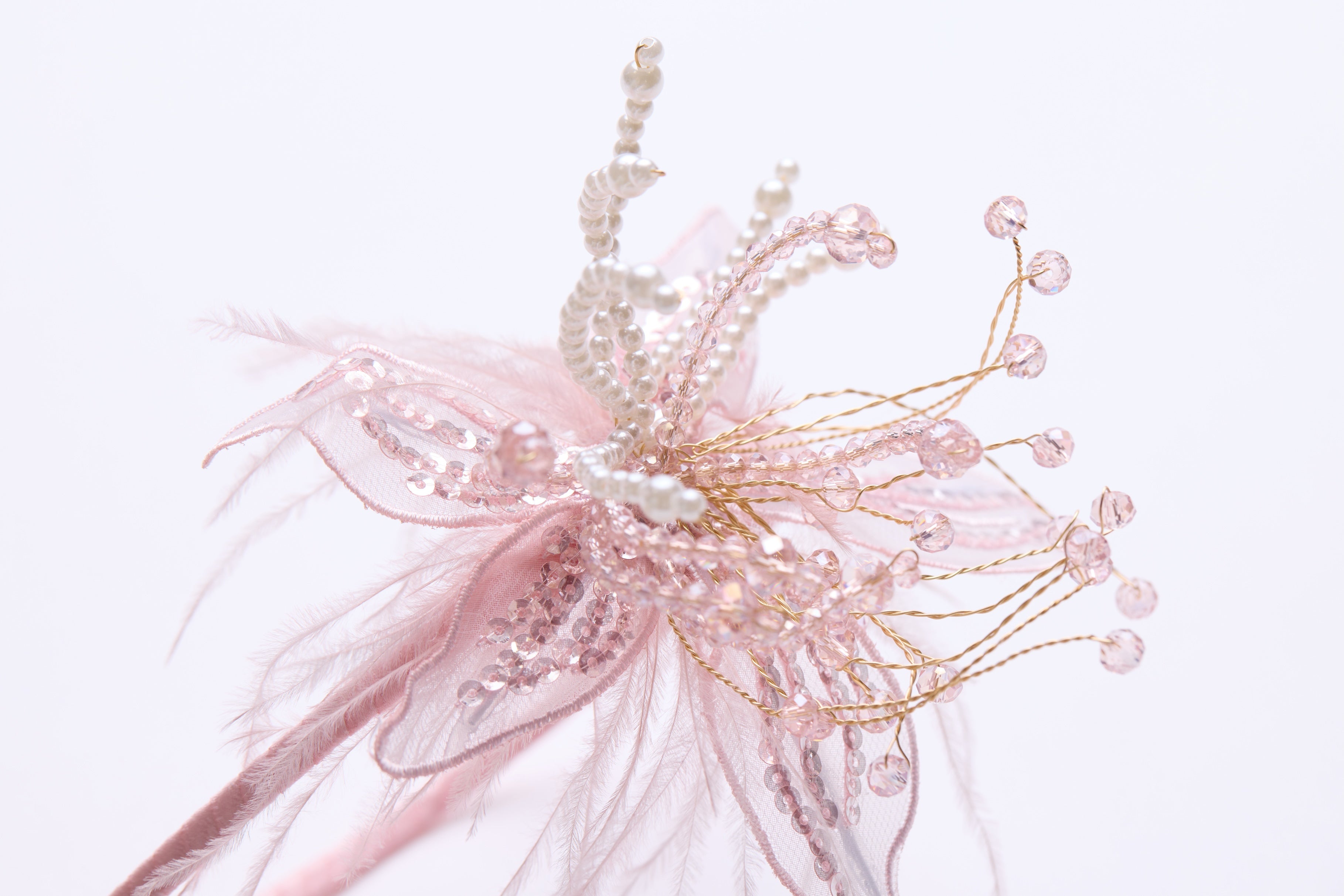 Blush Hand-Beaded Lily Feather Headband