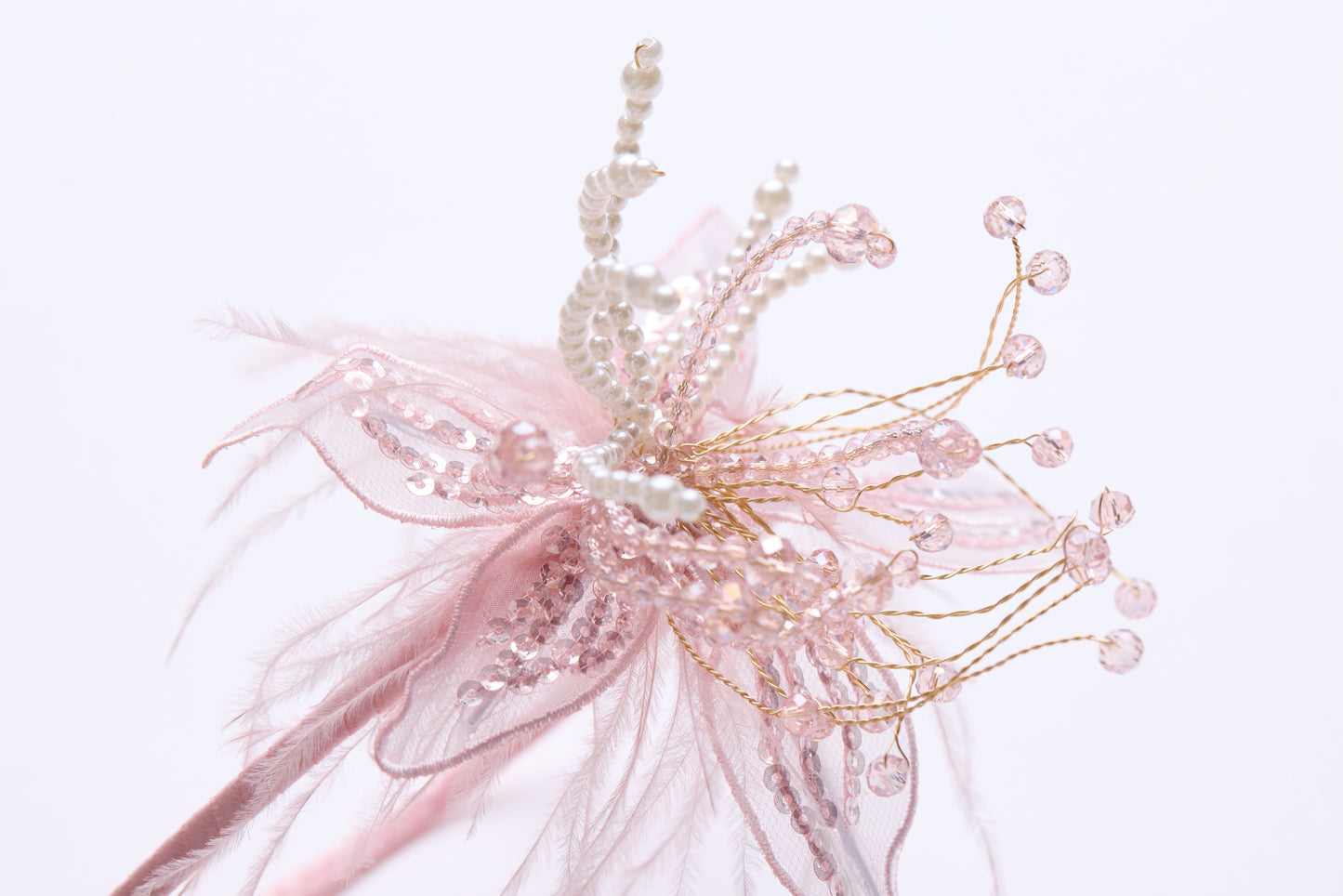 Blush Hand-Beaded Lily Feather Headband