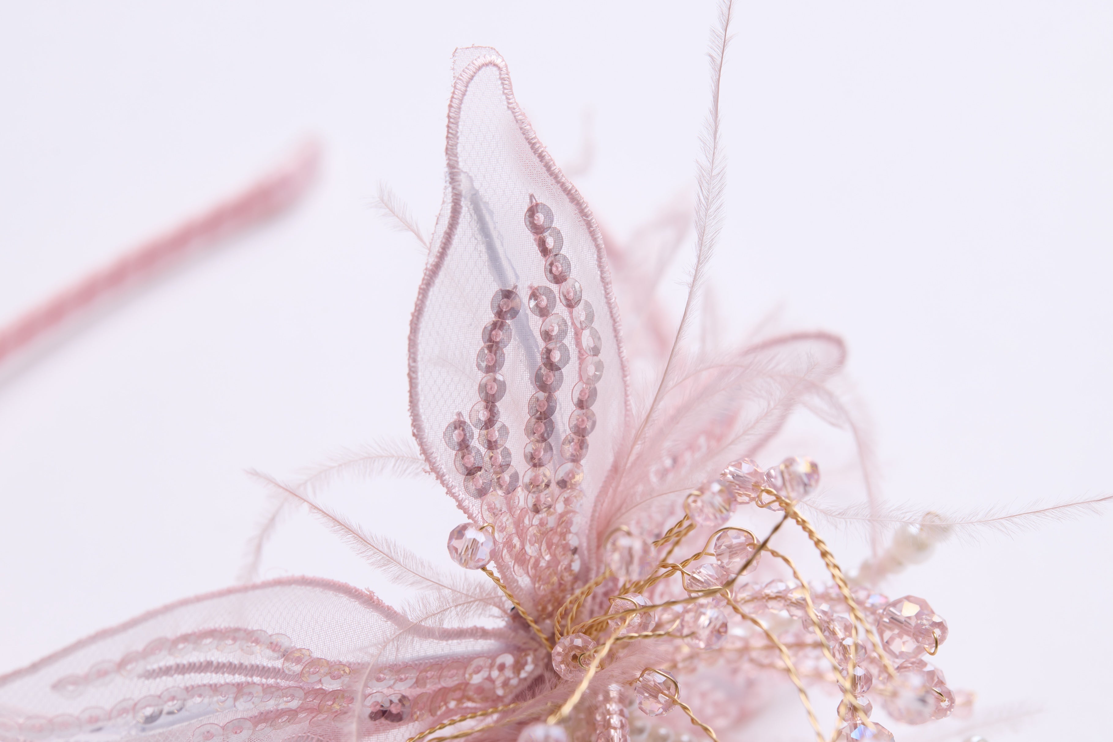 Blush Hand-Beaded Lily Feather Headband