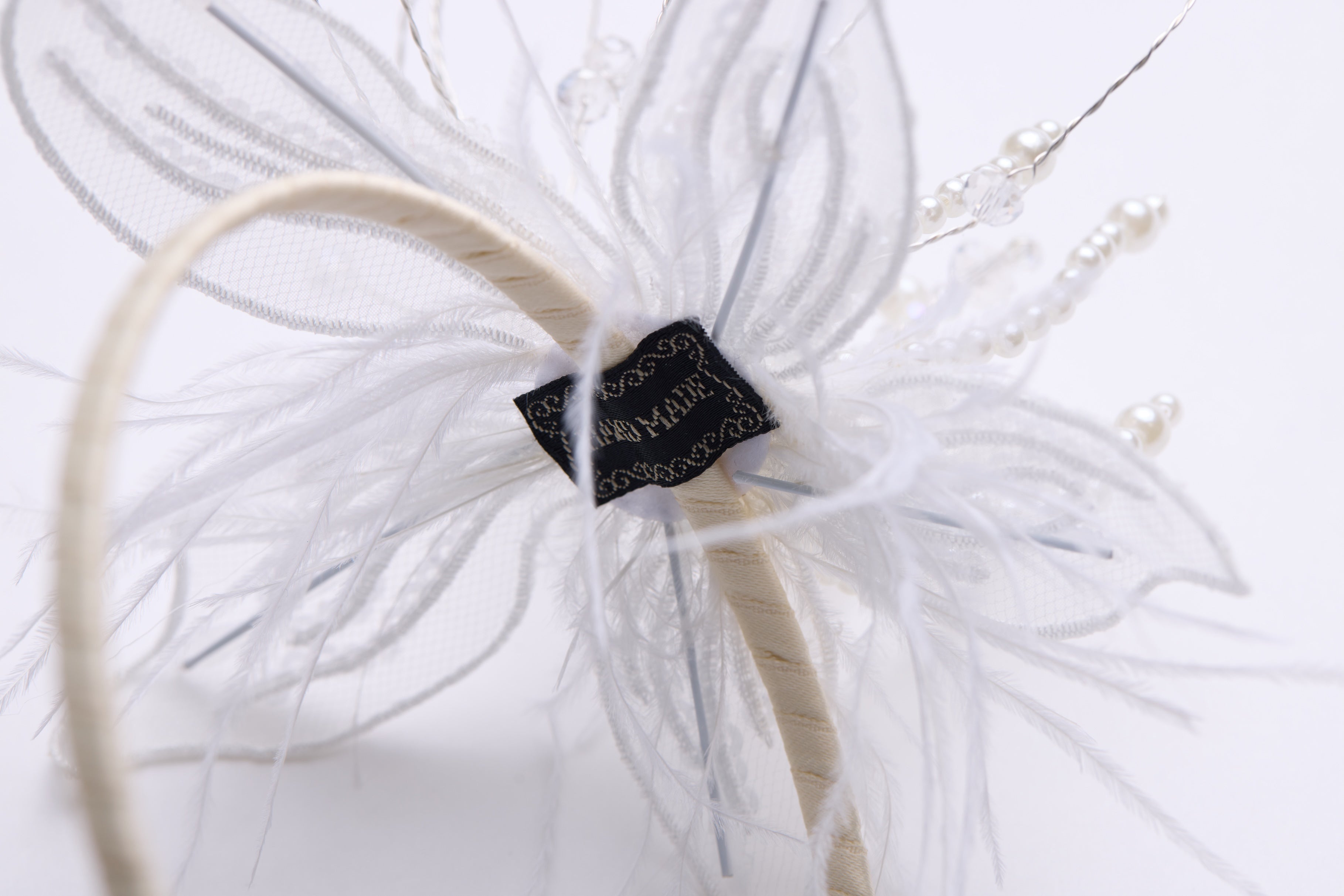 Ivory Hand-Beaded Lily Feather Headband