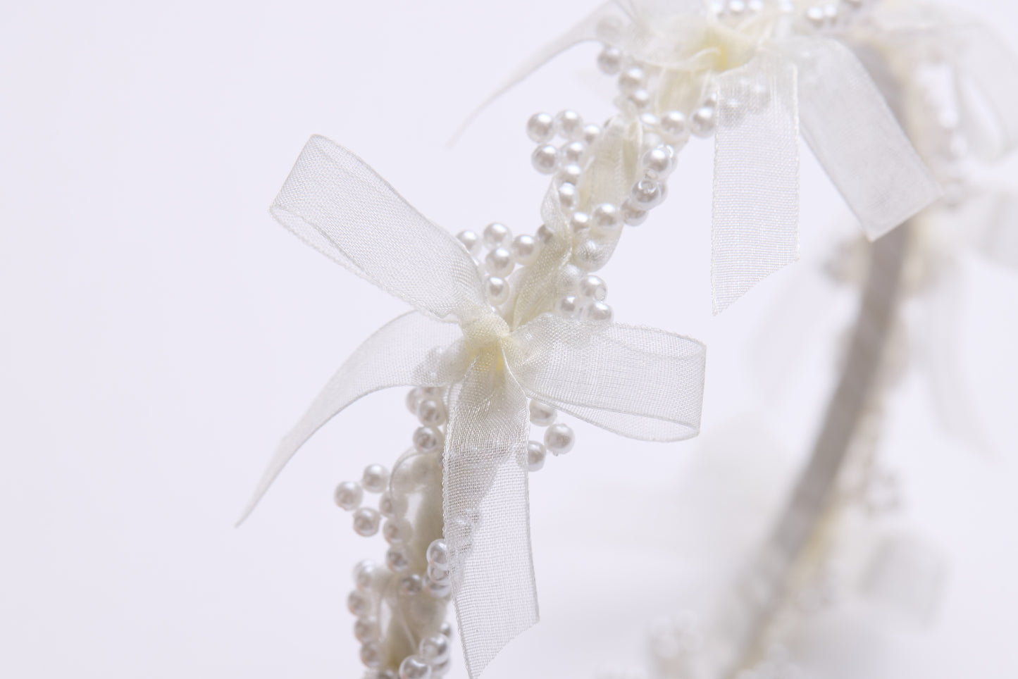 Girls Pearl Champagne Ribbon Headband