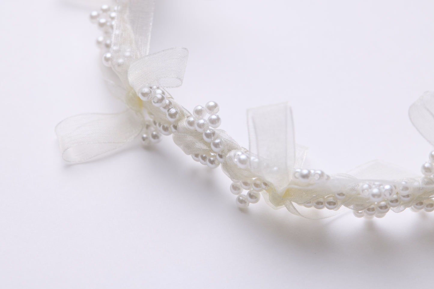 Girls Pearl Champagne Ribbon Headband