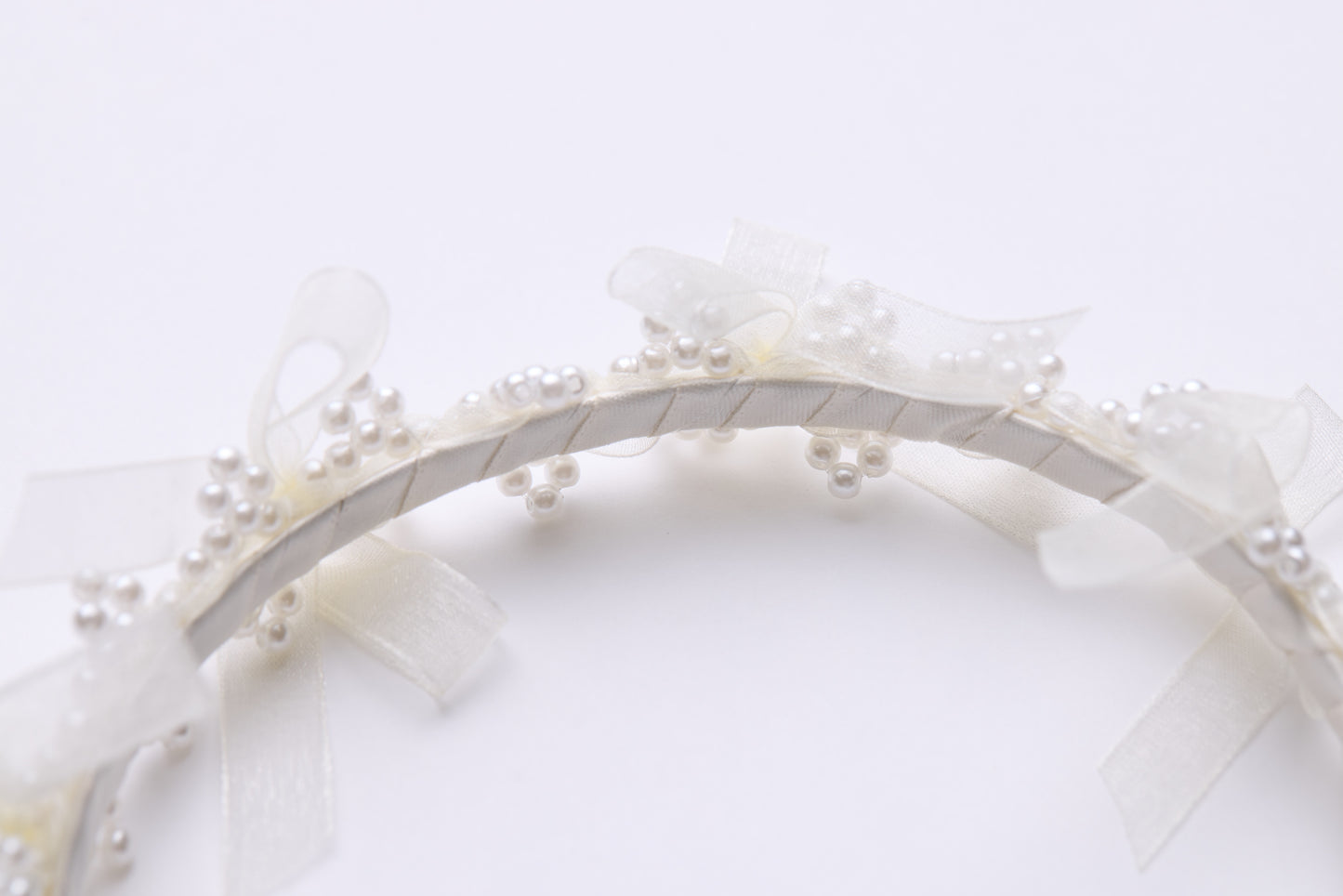 Girls Pearl Champagne Ribbon Headband