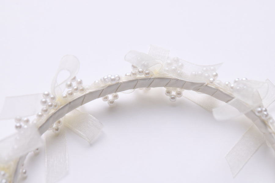 Girls Pearl Champagne Ribbon Headband