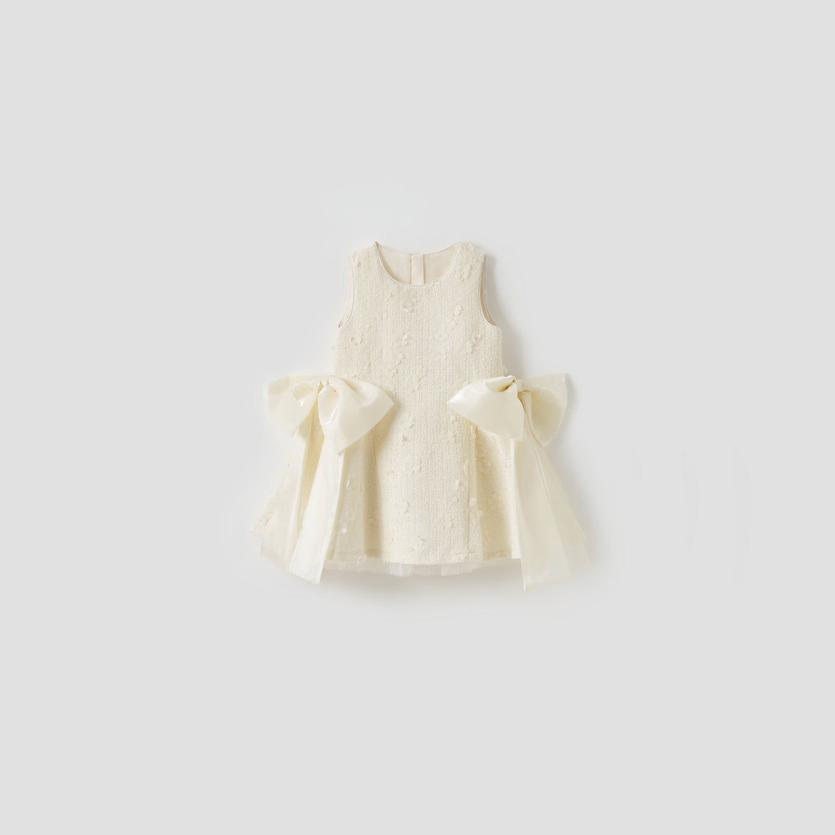 Ivory Petal Blossom Tweed Bow Dress